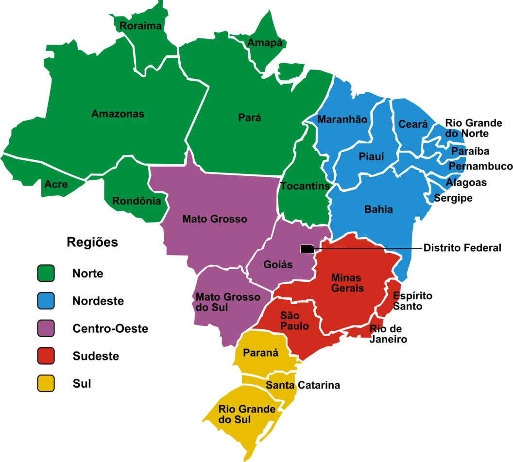 Mapa do Brasil com as regiões das associações filiadas